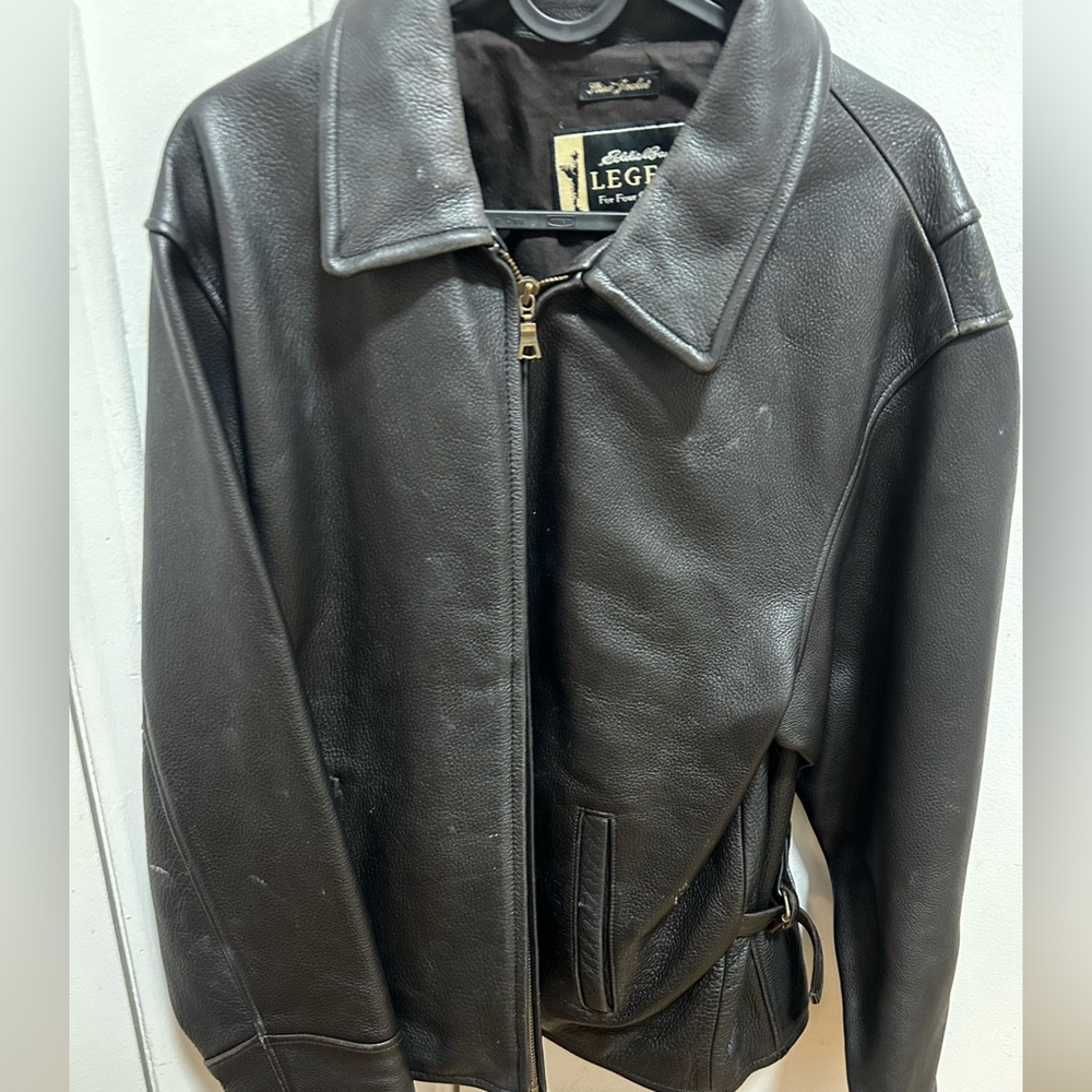 Black Eddie Bauer vintage black bomber leather jacket